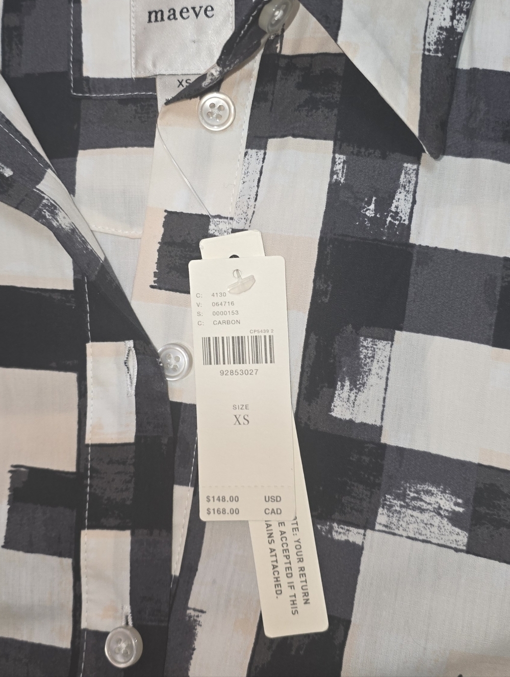 Maeve by Anthropologie Bettina Shirt Dress black/white abstract print, XS NWT - Picture 8 of 9